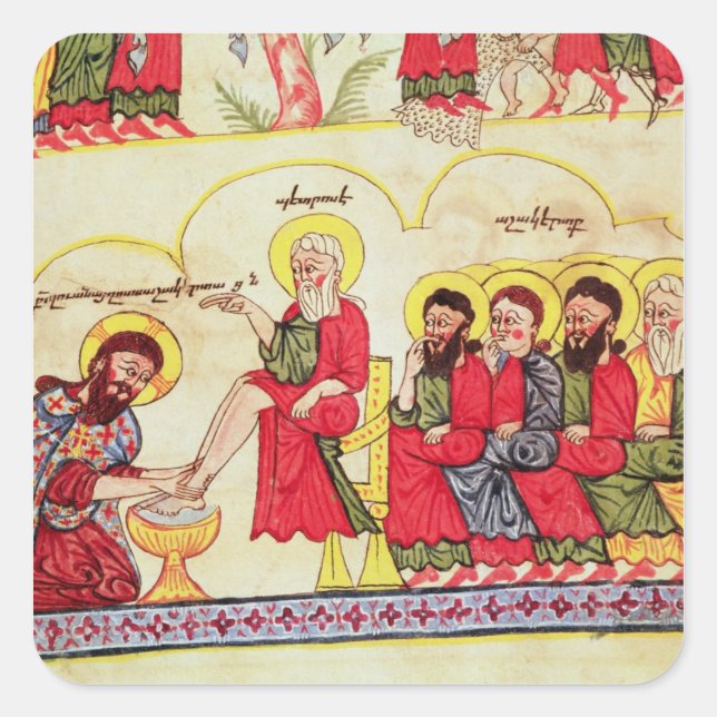 Christ washing the disciples feet square sticker (Front)