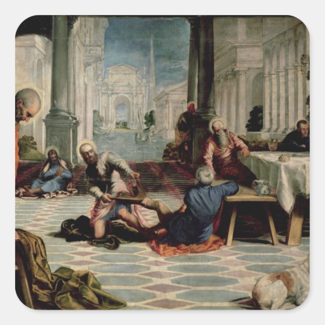 Christ Washing the Feet of the Disciples Square Sticker (Front)