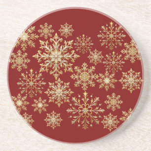 Christams Gold and Red Snowflake Coaster