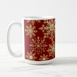 Christams Gold and Red Snowflake Coffee Mug