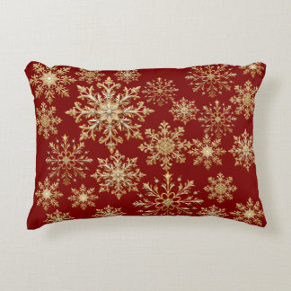 Christams Gold and Red Snowflake Decorative Cushion