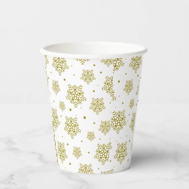 CHRISTAMS GOLD SNOW FLAKES MODERN MINIMAL STYLISH  PAPER CUPS (Front)