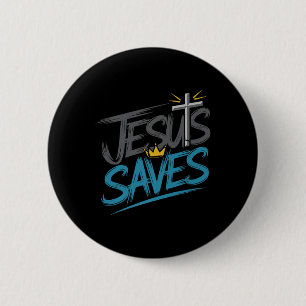 Christan Jesus Saves Premium 6 Cm Round Badge