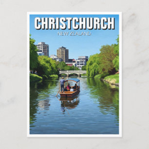 Christchurch New Zealand Avon River Punting Postcard
