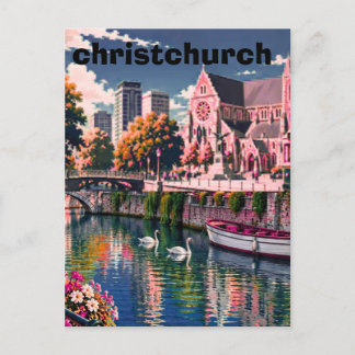 Christchurch Watercolor Print New Zealand Travel P Postcard