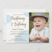 Christening 1st Birthday Photo Blue Gold Custom