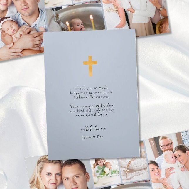 Christening 6 Photo Pink Thank You Blue Tri-Fold Card (Creator Uploaded)