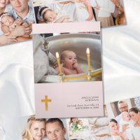 Christening 7 Photo Pink Thank You Tri-Fold Card