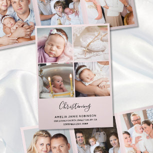Christening 8 Photo Thank You Keepsake Pink Tri-Fold Card