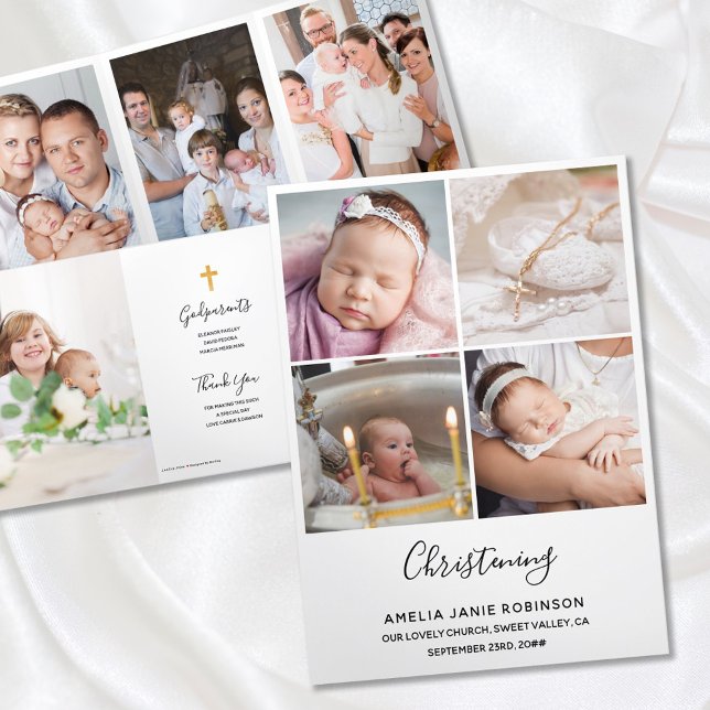Christening 8 Photo Thank You Keepsake Tri-Fold Card (Creator Uploaded)