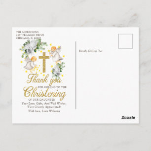 Christening Angels Glitter Thank you Postcard