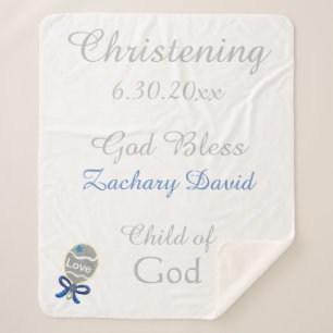 Christening Baby Boy Blue Rattle Medium Sherpa Blanket