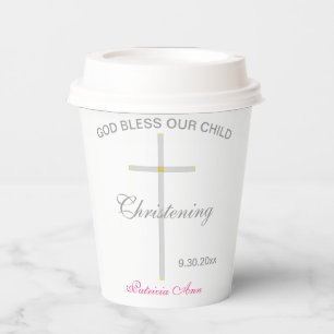 Christening Baby Girl Silver Cross Paper Cups