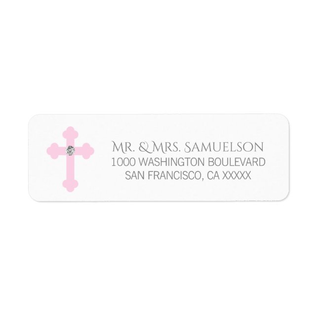 Christening / Baptism / Communion Pink Cross Girl Return Address Label (Front)