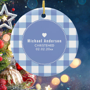 Christening Baptism Cute Baby Boy Kids Photo Blue Ceramic Ornament