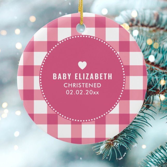 Christening Baptism Cute Baby Girl Kids Photo Pink Ceramic Ornament (Creator Uploaded)
