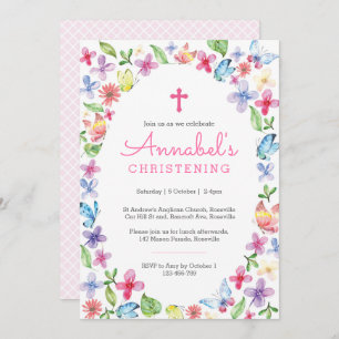 Christening Baptism Invitation Butterfly floral