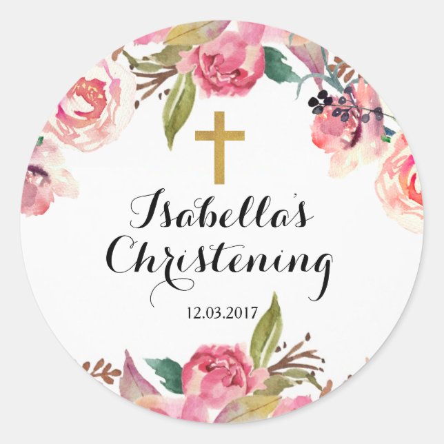 Christening Baptism Sticker - Gold cross (Front)