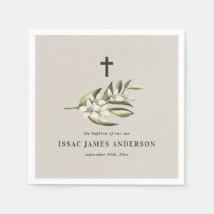 Christening baptism white floral foliage blossom napkin