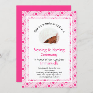 Christening BLESSING NAMING Pink Photo Invitation