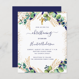 Christening blue eucalyptus greenery invitation
