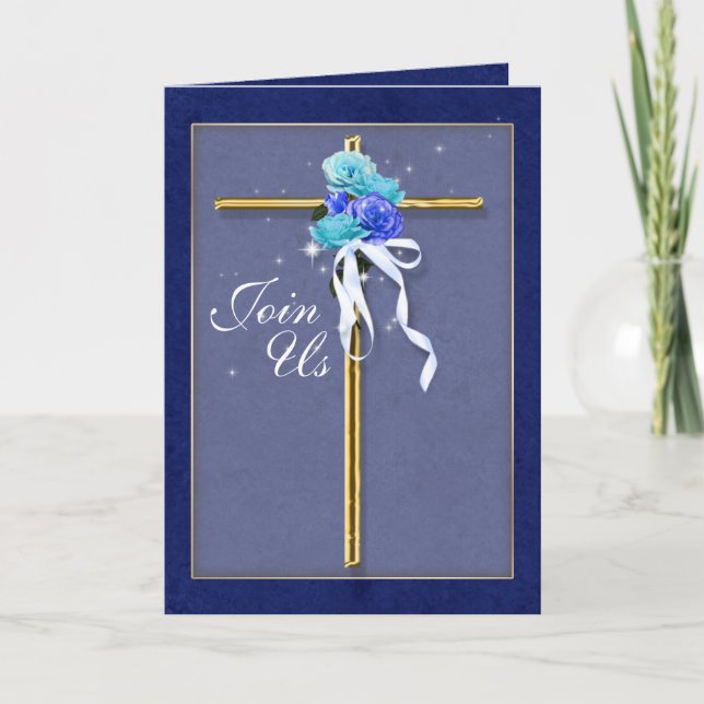 Christening blue gold invitation PERSONALIZE (Front)