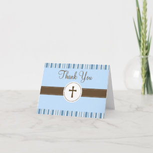 Christening Blue Stripe Thank You Card