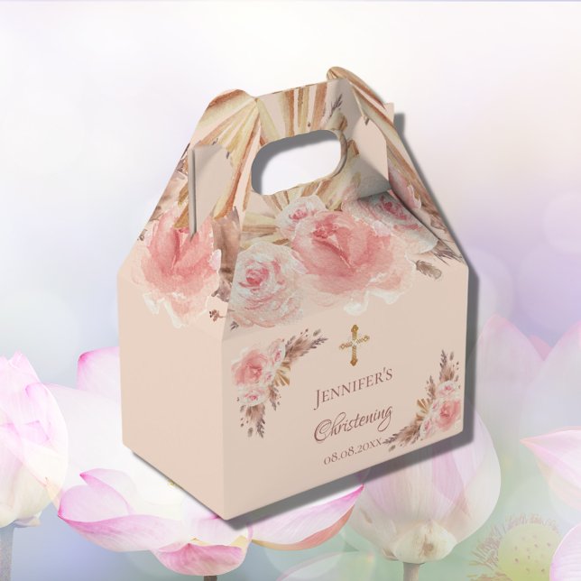 Christening blush floral pampas grass cross favour box (Creator Uploaded)