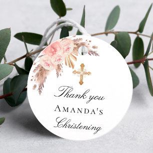 Christening blush pampas grass cross thank you favour tags