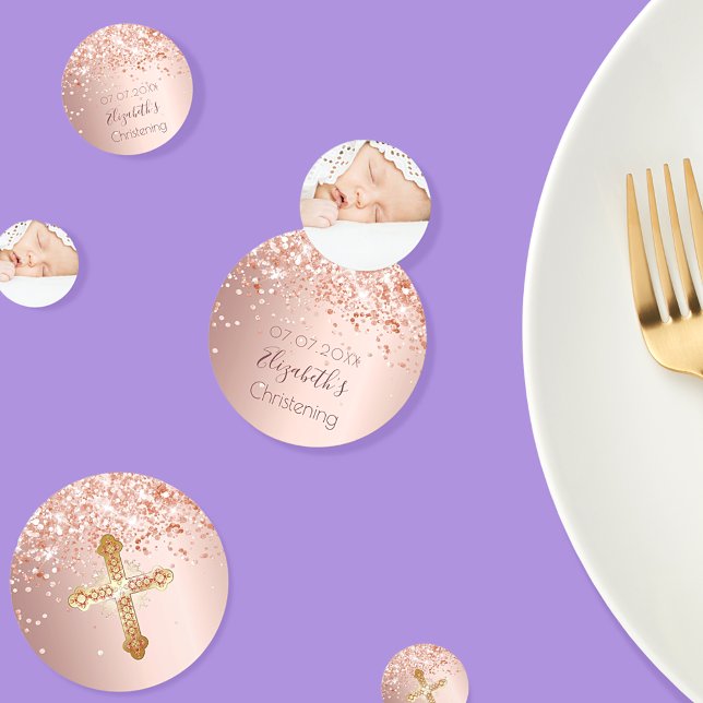 Christening blush pink rose gold photo  confetti (Creator Uploaded)