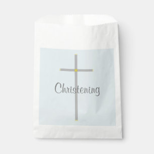 Christening Boy Blue Grey Silver Cross Favour Bag