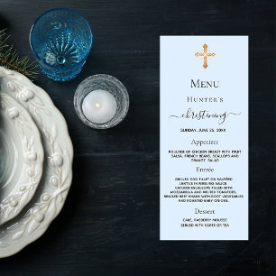 Christening boy blue pastels menu card