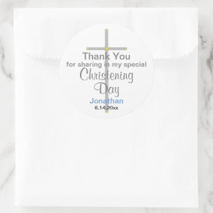 Christening Boy Thank You Round Stickers