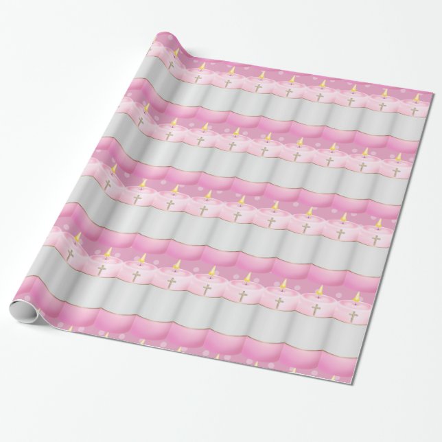 Christening Candles Wrapping Paper (Unrolled)