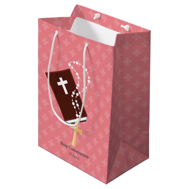 Christening * choose background colour medium gift bag (Front Angled)