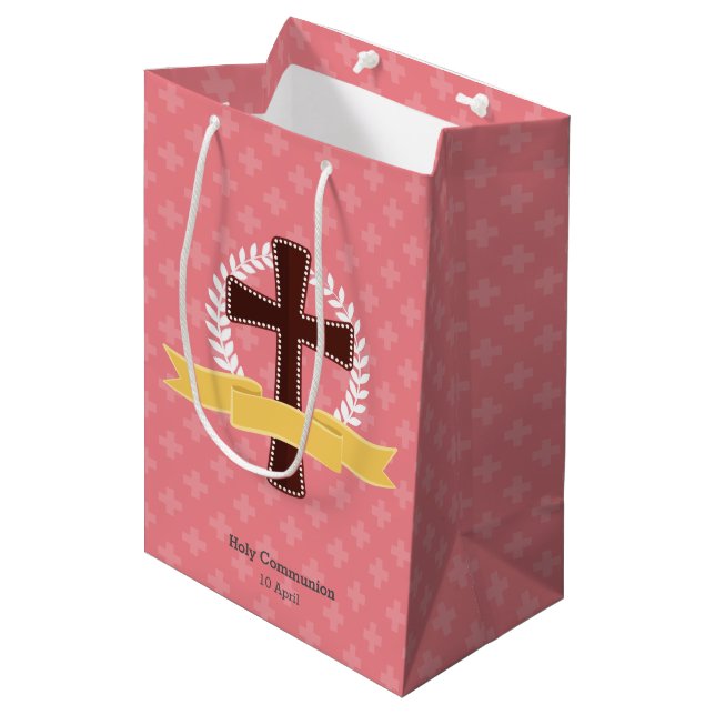 Christening * choose background colour medium gift bag (Front Angled)