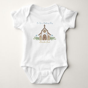 Christening Church Eucalyptus Leaves T-Shirt Baby Bodysuit