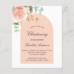 Christening eucalyptus rose floral arch budget flyer