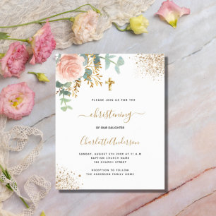 Christening eucalyptus rose gold floral invitation