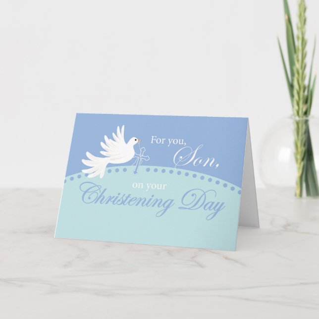 Christening For Son, Dove on Blue Card (Front)