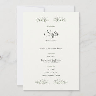 Christening Invitation Olive Branch Green Sage Ele