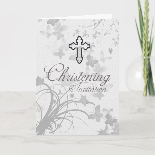 Christening Invitation With Cross And Faded Butter (Front)