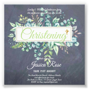 Christening Invitations Eucalyptus Greenery Budget Photo Print