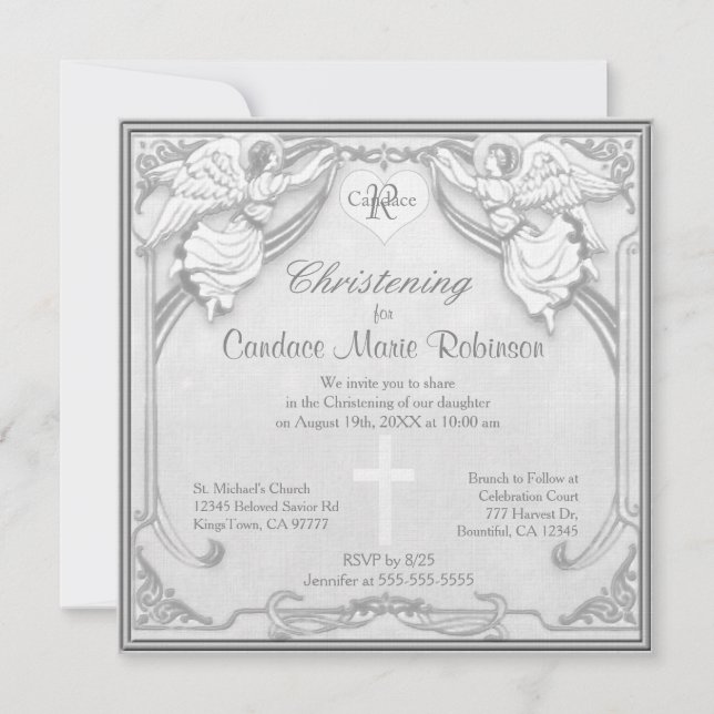 Christening - Monogram and Cross Invitation (Front)