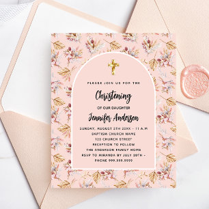 Christening pampas florals rose budget invitation