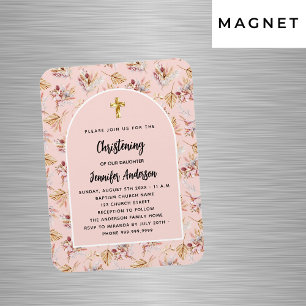 Christening pampas florals rose gold invitation magnet