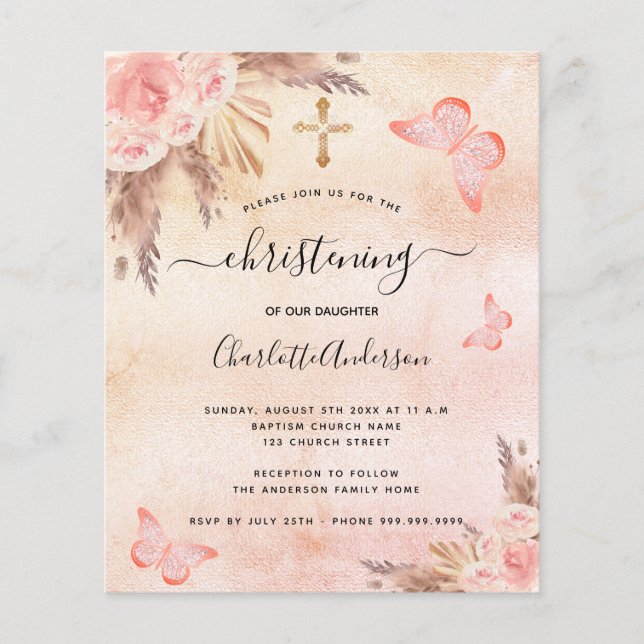 Christening pampas grass blush butterfly budget flyer (Front)