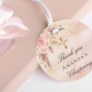 Christening pampas grass blush cross thank you favour tags