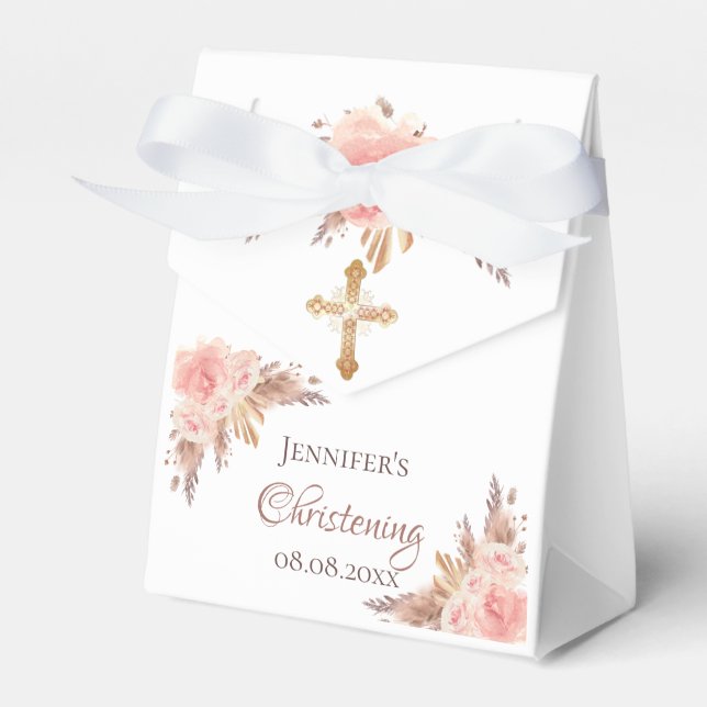 Christening pampas grass blush pink floral rose favour box (Front Side)