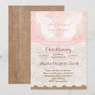 Christening Party Cards for girl in antique pink